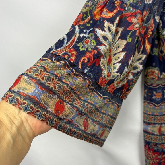 Reba Womens Long Bell Sleeve Peasant Tunic Blouse Sz L Boho Southwestern Lined - Picture 2 of 15